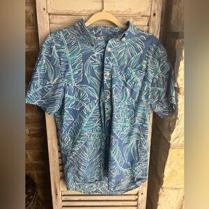 Chubbies Shirt Mens M Blue Cocktail Palm Tree Polo Short Sleeve Button Down.
